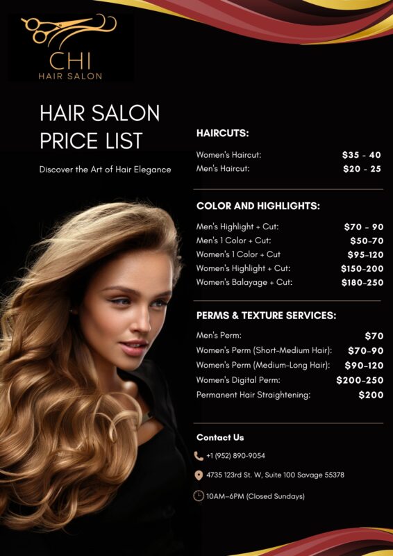 Chi Hair Salon 3 chi hair salon menu